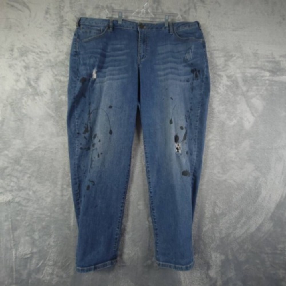 Lane Bryant Jeans Womens Boyfriend Blue Stretch Painted Medium Wash High Rise 26